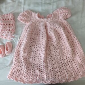 Handmade Pink Crochet Baby Dress Set